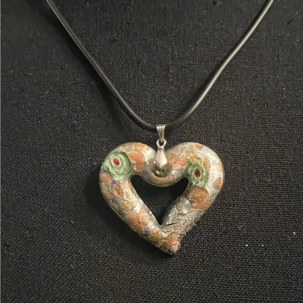 Multi colored Resin hear on black cord